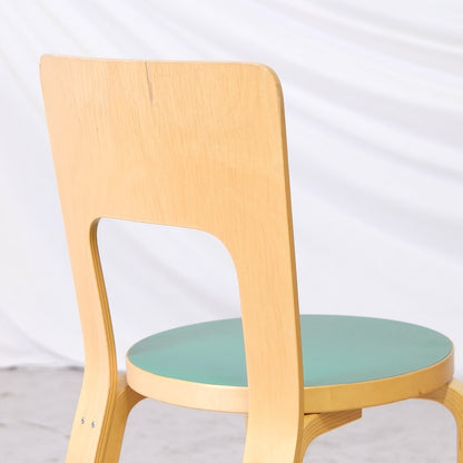 Alvar Aalto Chair 66 - Green Linoleum Seat, 1998