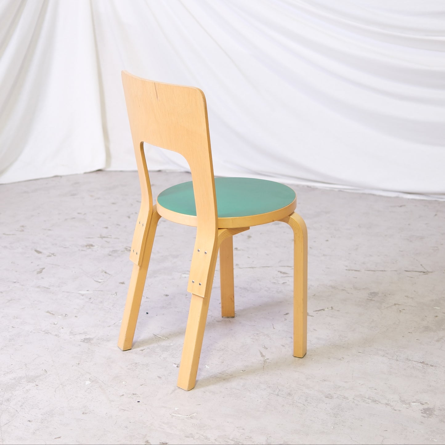 Alvar Aalto Chair 66 - Green Linoleum Seat, 1998