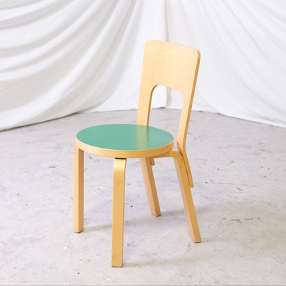 Alvar Aalto Chair 66 - Green Linoleum Seat, 1998