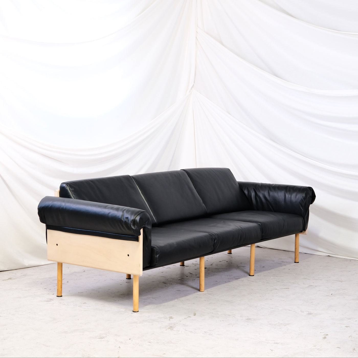 Yrjö Kukkapuro Ateljee 3-Seater Sofa for Avarte in Black Leather