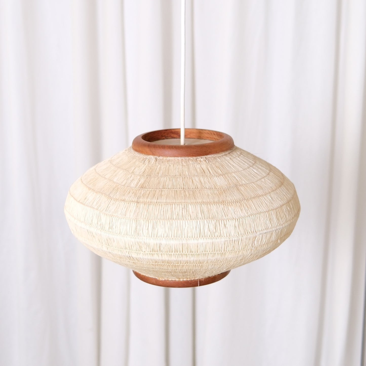 Vintage Scandinavian Teak and Paper Pendant Lamp