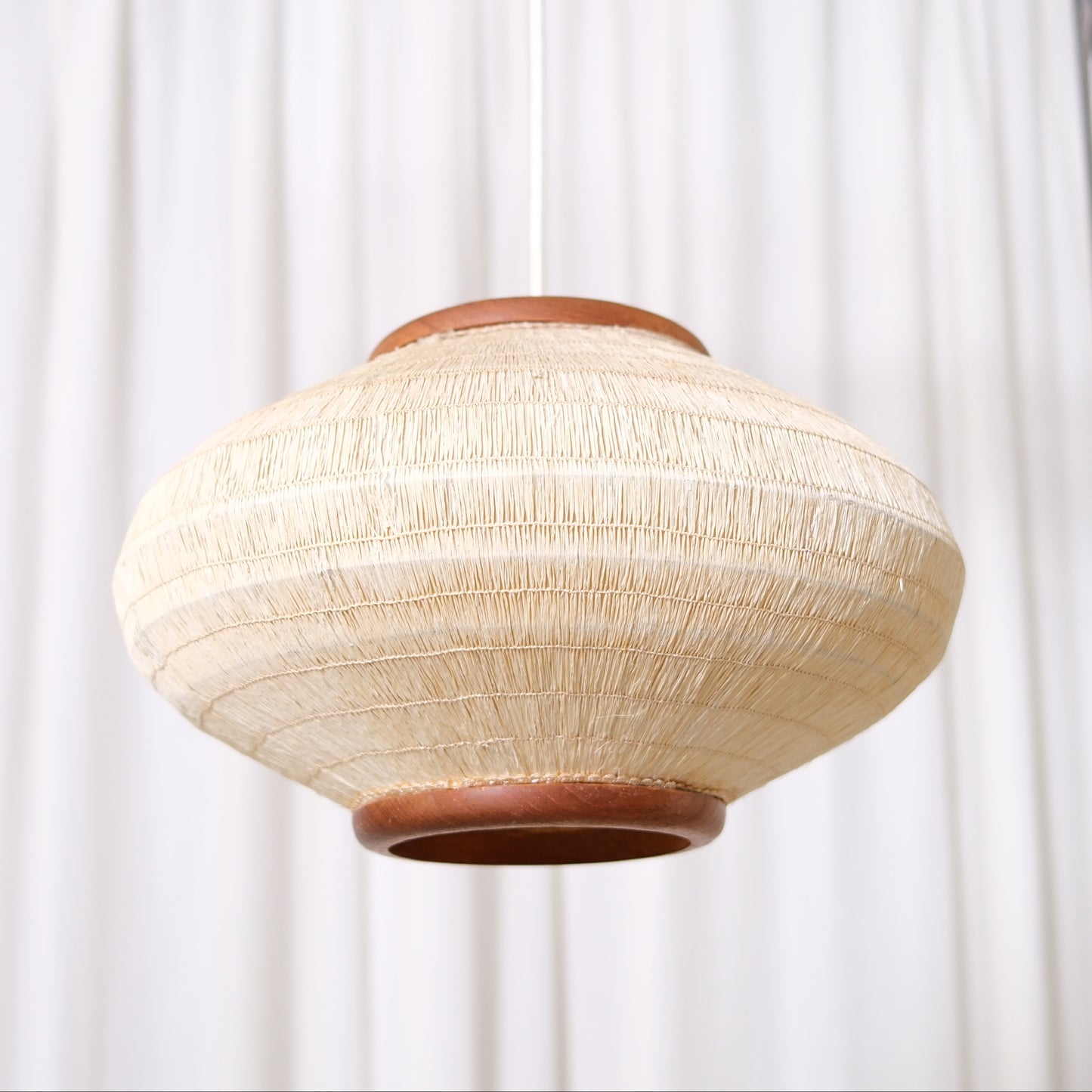 Vintage Scandinavian Teak and Paper Pendant Lamp