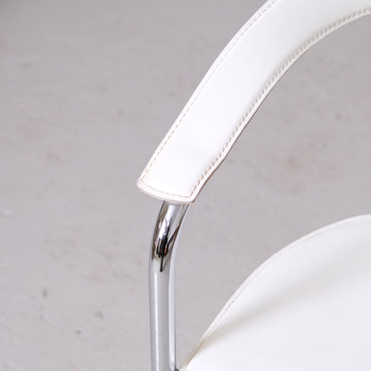 Vintage Italian Chrome and White Leather Dining Chairs