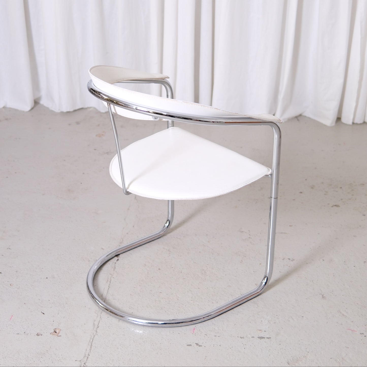 Vintage Italian Chrome and White Leather Dining Chairs