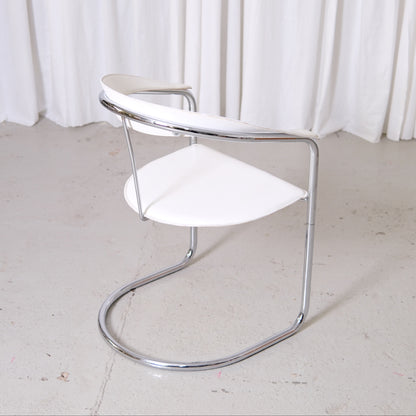 Vintage Italian Chrome and White Leather Dining Chairs