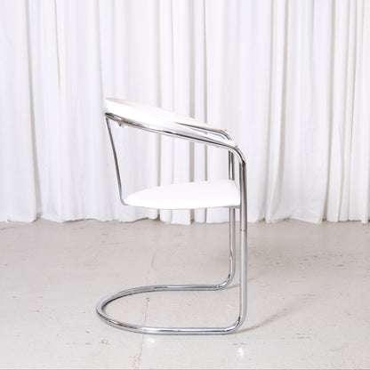 Vintage Italian Chrome and White Leather Dining Chairs