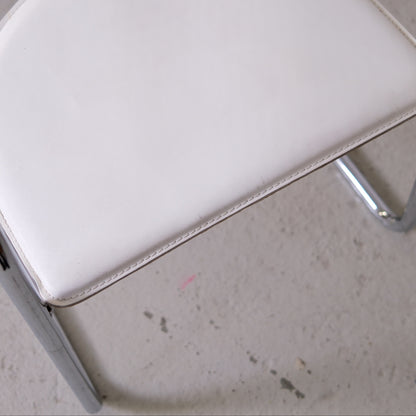 Vintage Italian Chrome and White Leather Dining Chairs