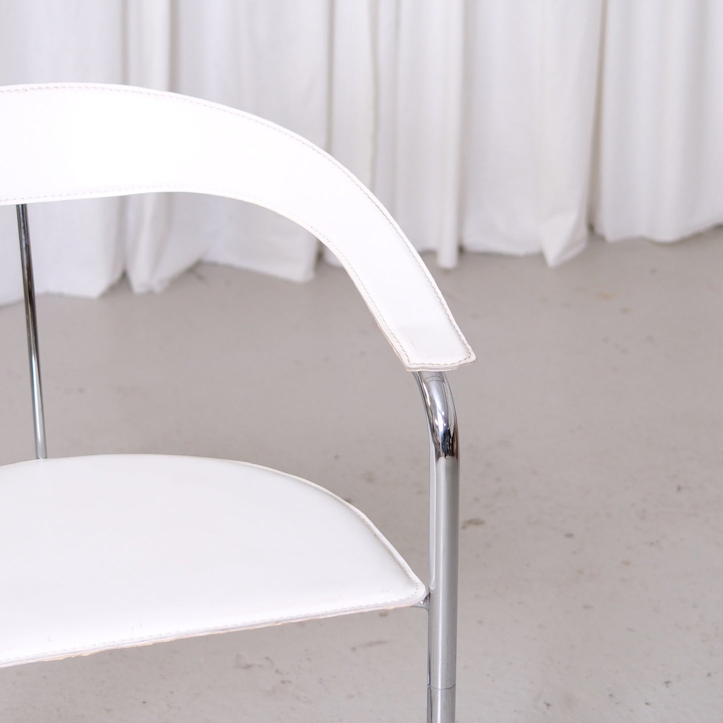 Vintage Italian Chrome and White Leather Dining Chairs