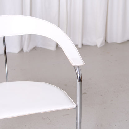 Vintage Italian Chrome and White Leather Dining Chairs