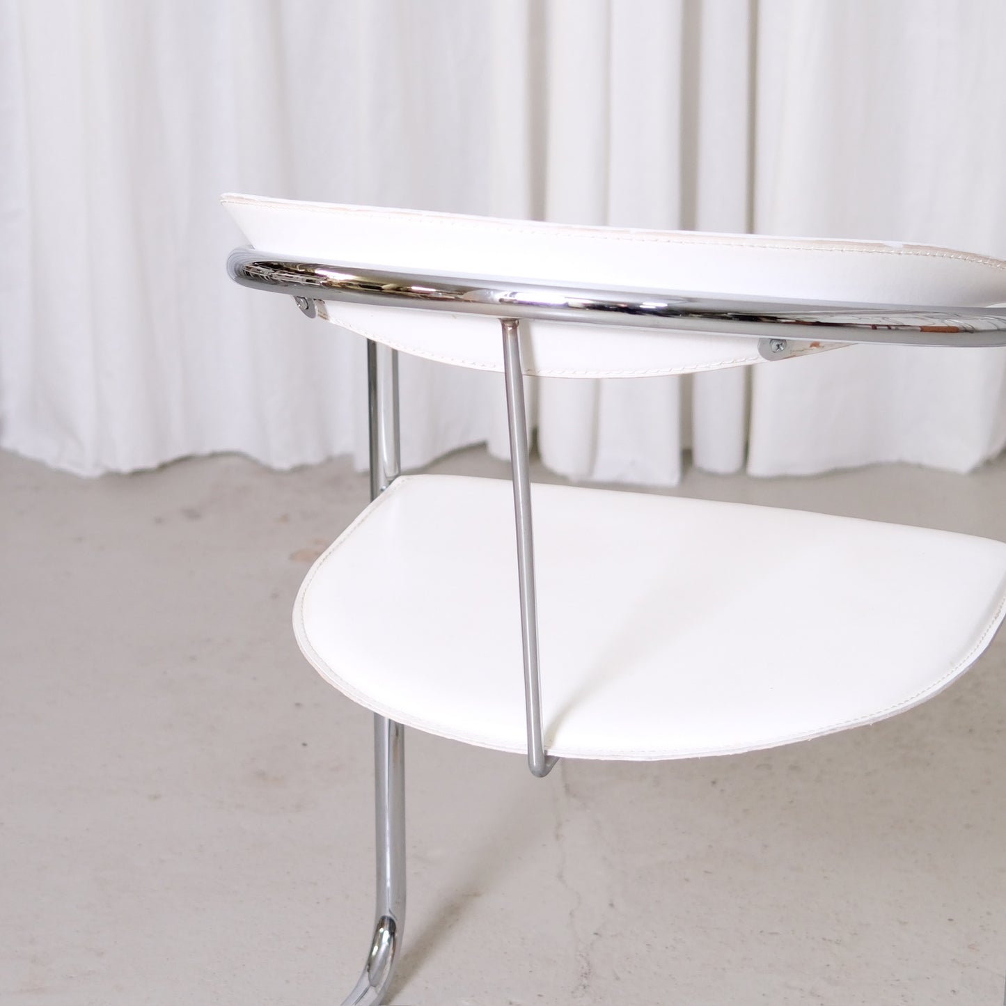 Vintage Italian Chrome and White Leather Dining Chairs