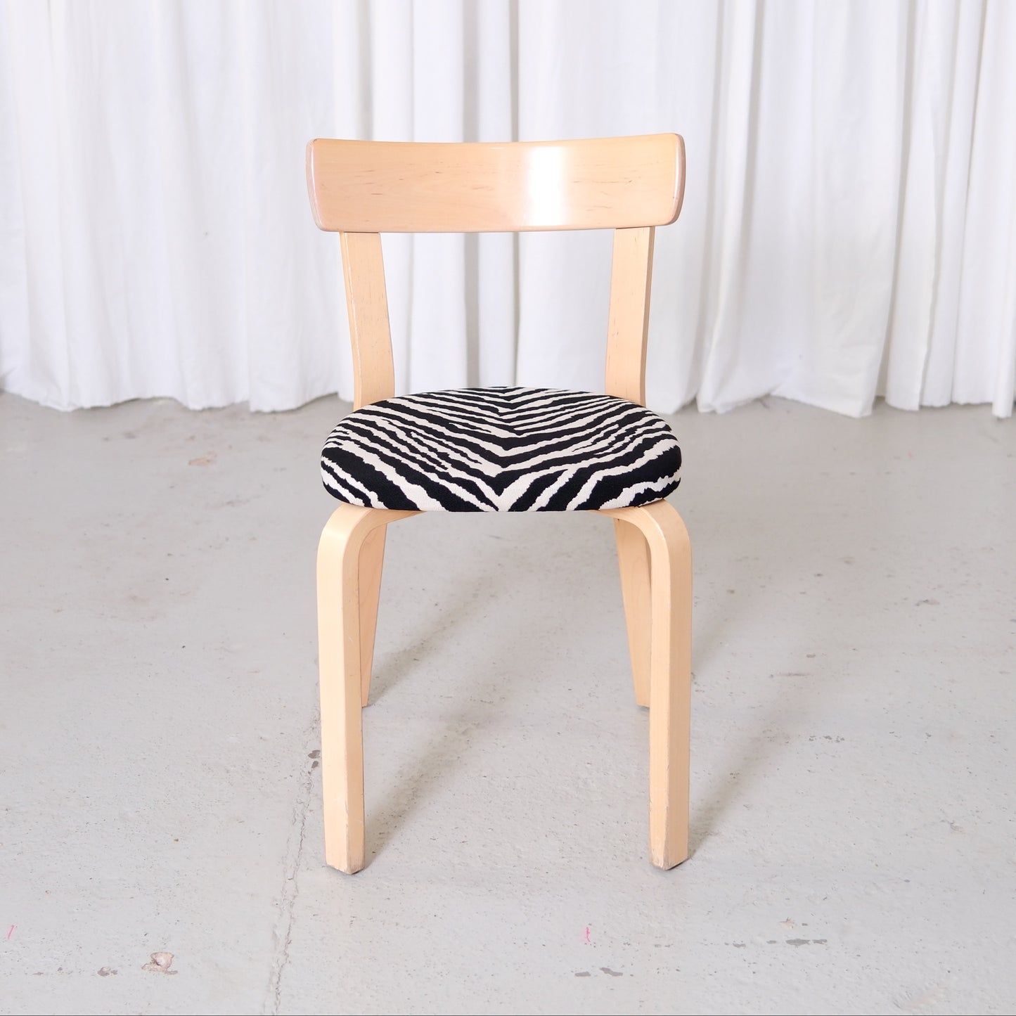 Alvar Aalto Artek Chair 69 in Birch with Zebra Upholstery