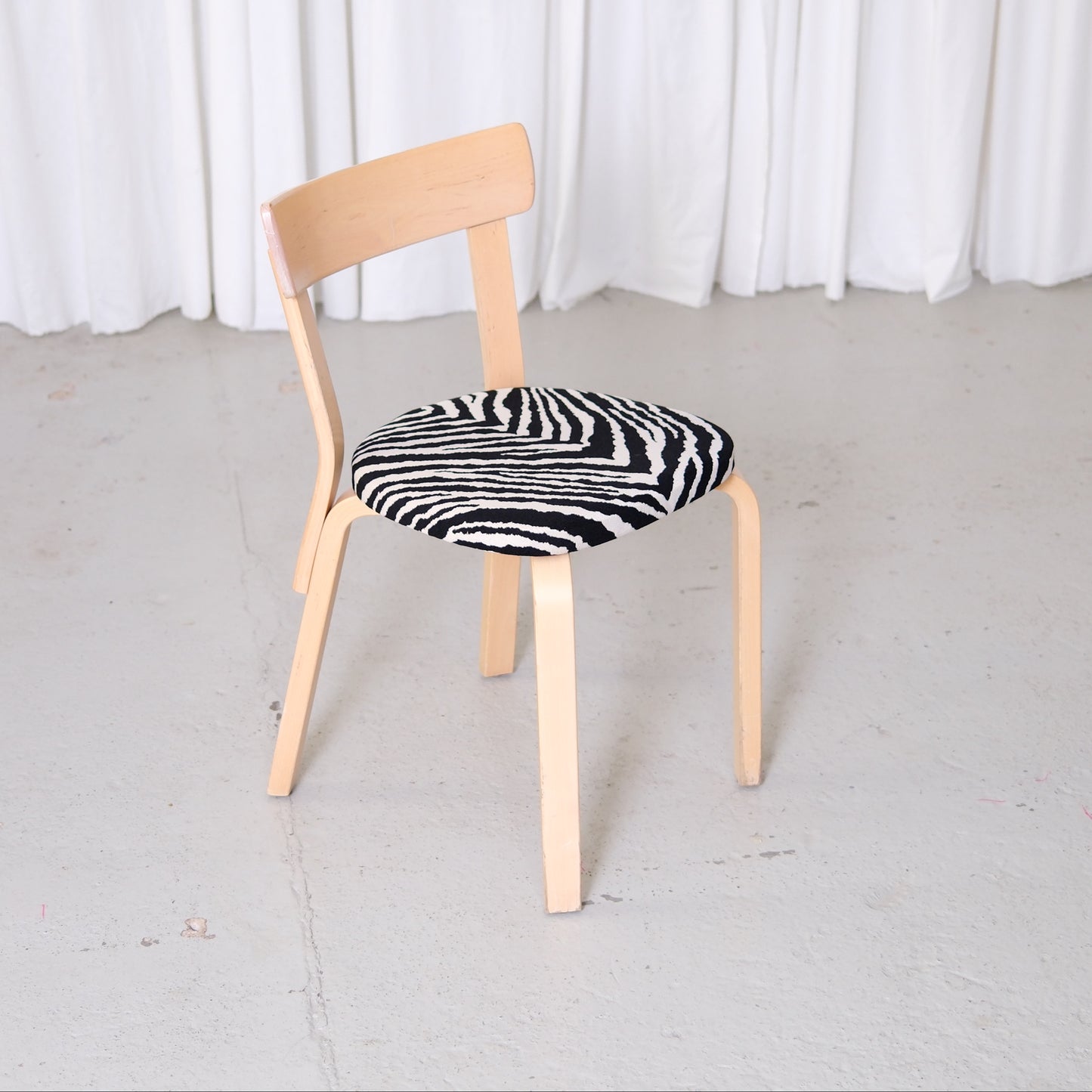 Alvar Aalto Artek Chair 69 in Birch with Zebra Upholstery