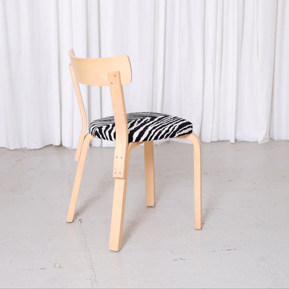 Alvar Aalto Artek Chair 69 in Birch with Zebra Upholstery