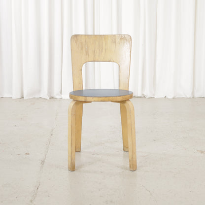 Alvar Aalto Artek Chair 66 with blue linoleum seat, front view