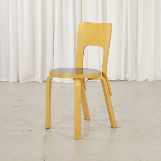 Chair 66 in birch and black linoleum, front angled view