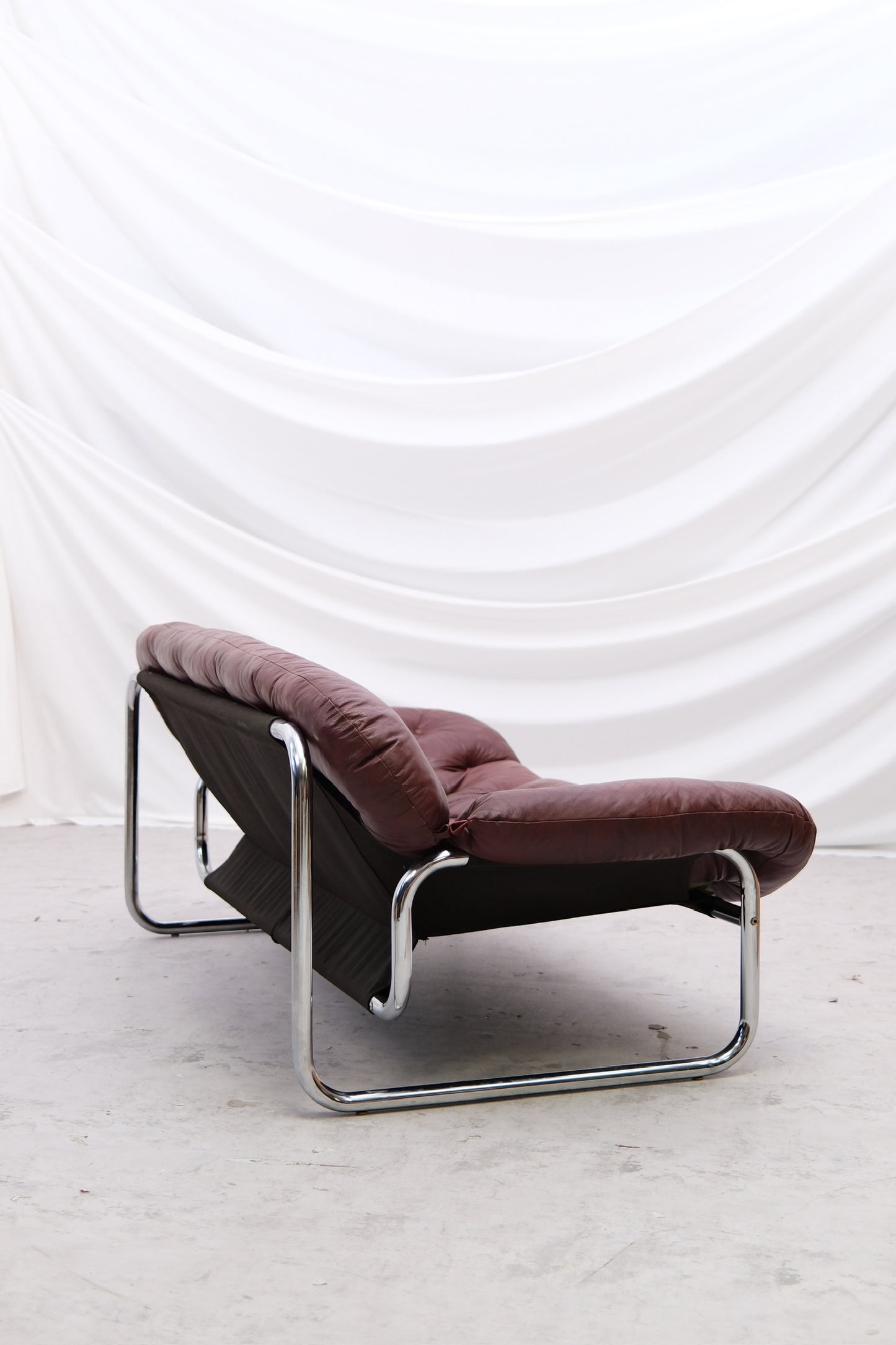 Vintage IKEA 2 Seater Sofa by Johan Bertil Häggström Dark Red Leather, 1970s