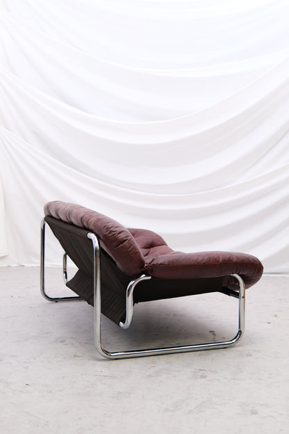 Vintage IKEA 2 Seater Sofa by Johan Bertil Häggström Dark Red Leather, 1970s