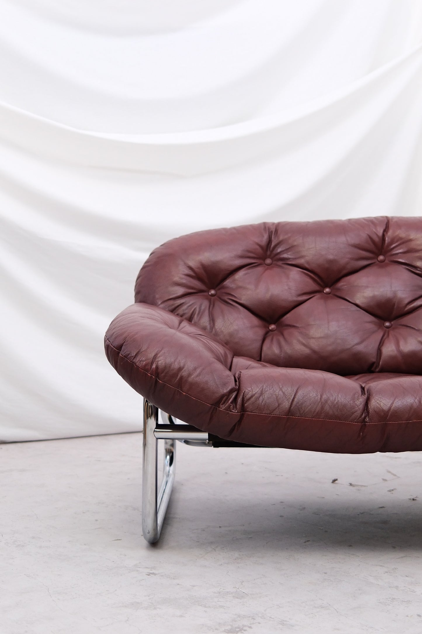 Vintage IKEA 2 Seater Sofa by Johan Bertil Häggström Dark Red Leather, 1970s