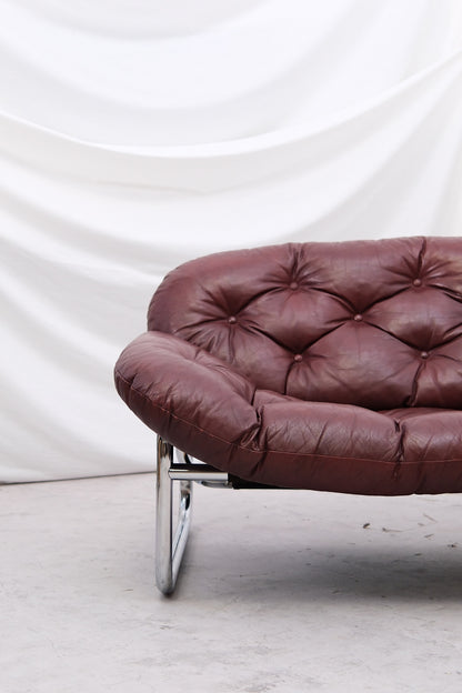 Vintage IKEA 2 Seater Sofa by Johan Bertil Häggström Dark Red Leather, 1970s