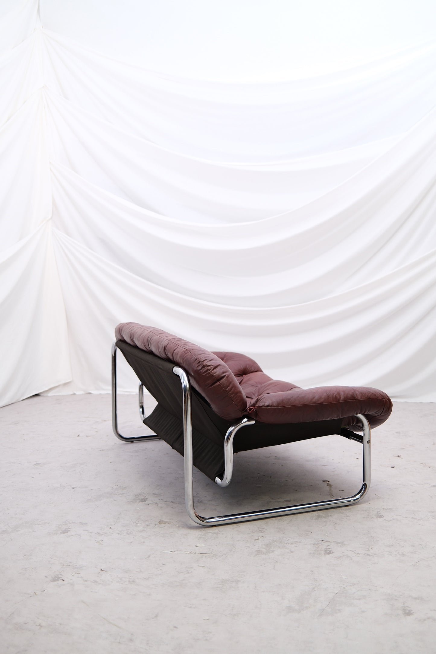 Vintage IKEA 2 Seater Sofa by Johan Bertil Häggström Dark Red Leather, 1970s