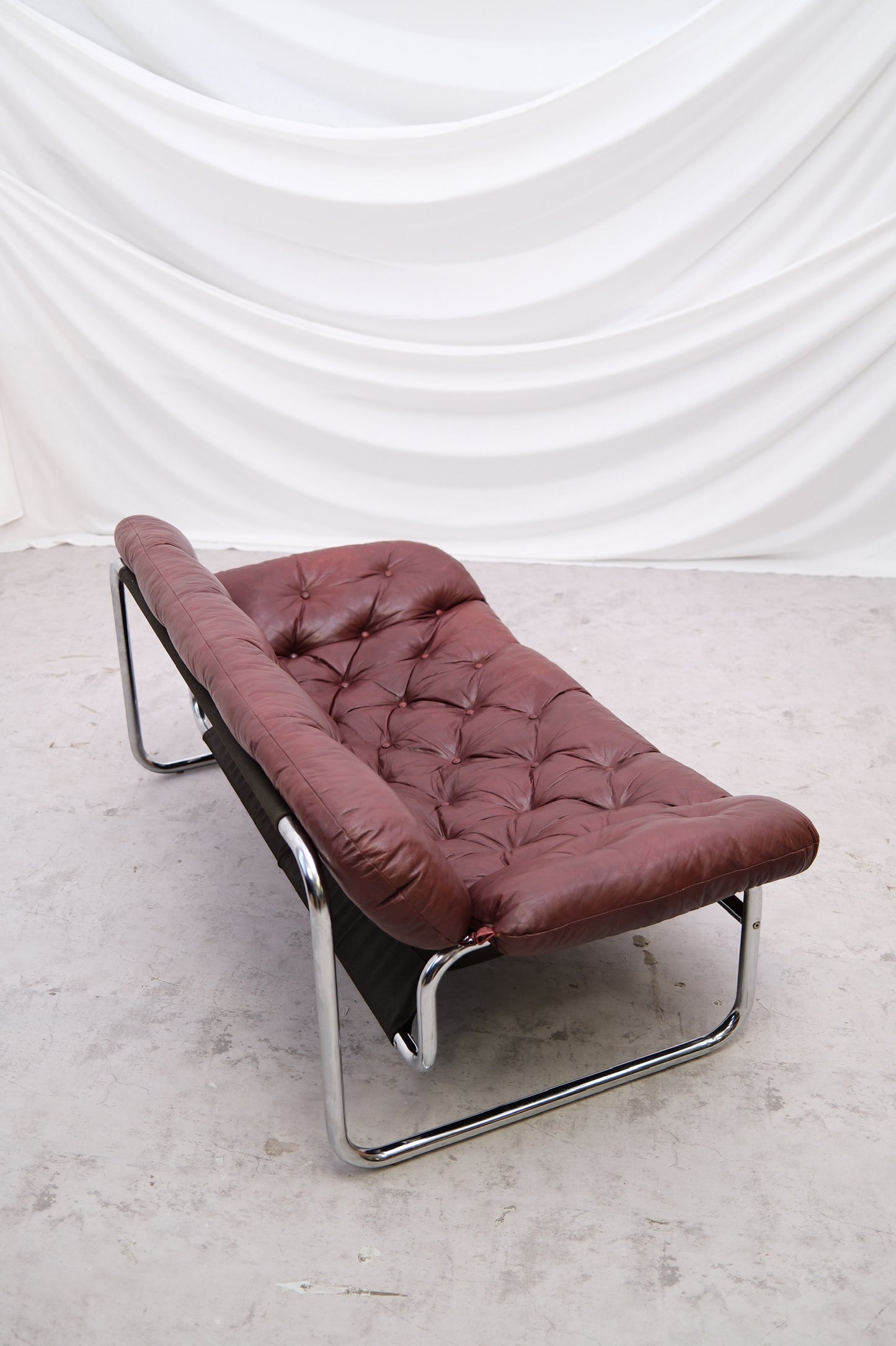 Vintage IKEA 2 Seater Sofa by Johan Bertil Häggström Dark Red Leather, 1970s