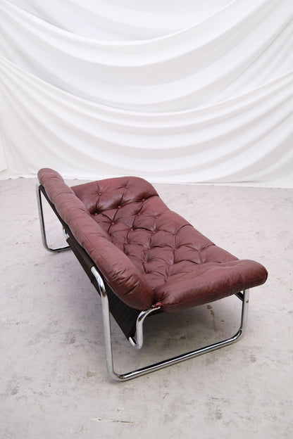 Vintage IKEA 2 Seater Sofa by Johan Bertil Häggström Dark Red Leather, 1970s