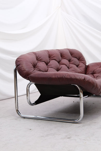 Vintage IKEA 2 Seater Sofa by Johan Bertil Häggström Dark Red Leather, 1970s
