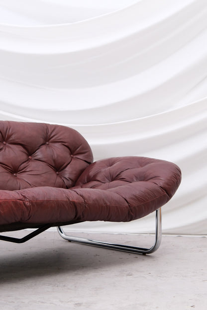 Vintage IKEA 3 Seater Sofa by Johan Bertil Häggström Dark Red Leather, 1970s