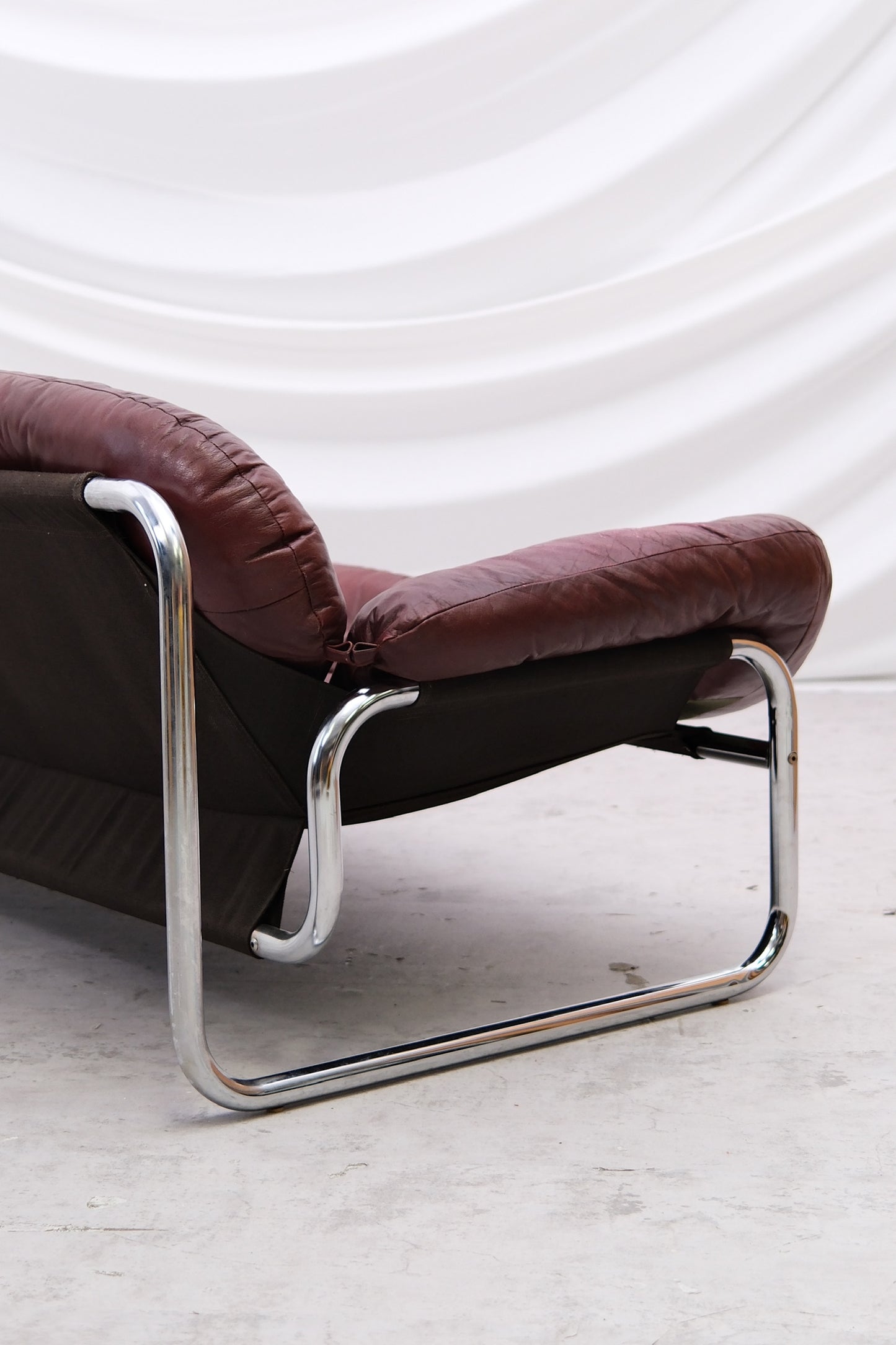 Vintage IKEA 3 Seater Sofa by Johan Bertil Häggström Dark Red Leather, 1970s