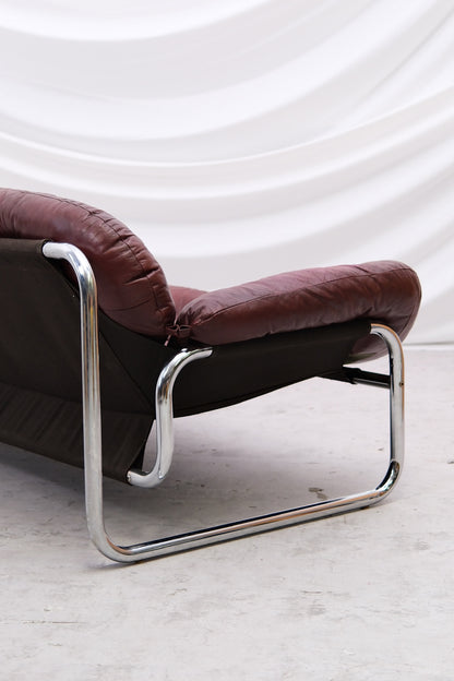 Vintage IKEA 3 Seater Sofa by Johan Bertil Häggström Dark Red Leather, 1970s