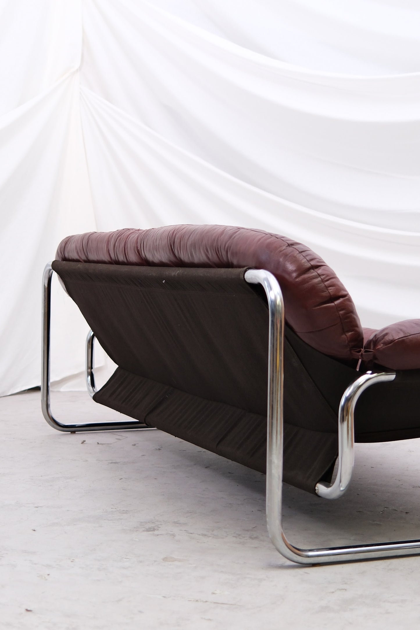 Vintage IKEA 3 Seater Sofa by Johan Bertil Häggström Dark Red Leather, 1970s