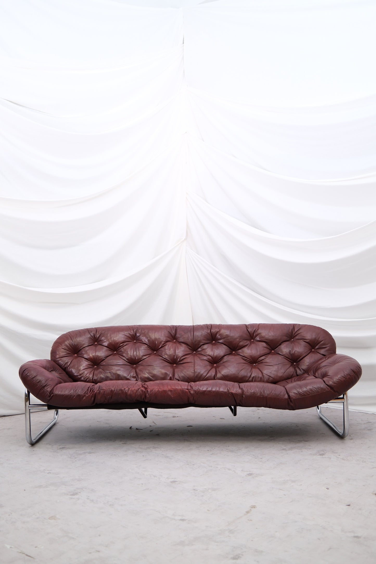 Vintage IKEA 3 Seater Sofa by Johan Bertil Häggström Dark Red Leather, 1970s