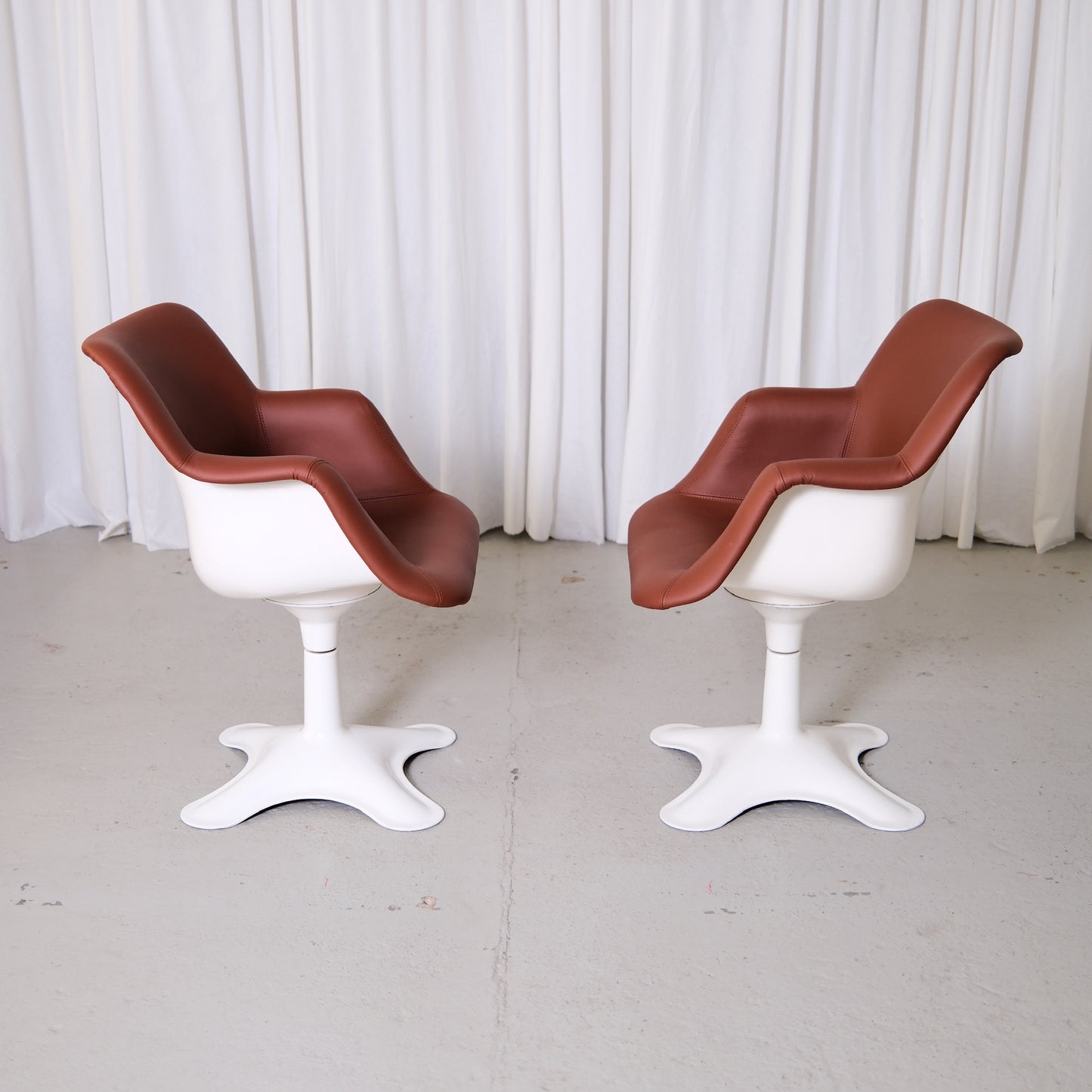 Yrjö Kukkapuro Junior Swivel Chairs in Brown Leather