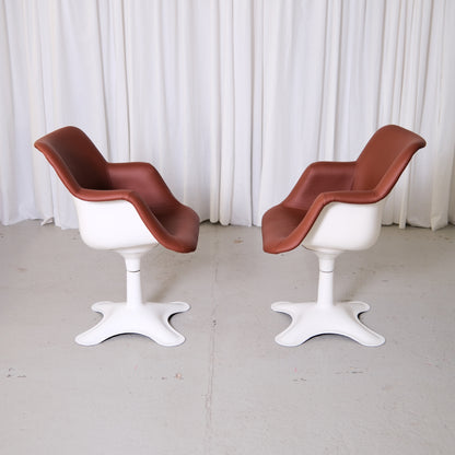 Yrjö Kukkapuro Junior Swivel Chairs in Brown Leather