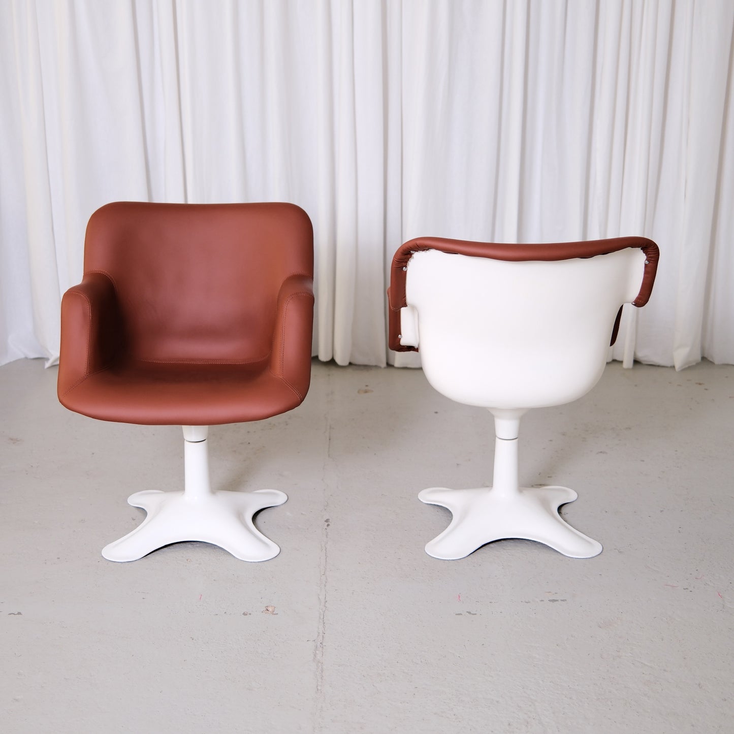 Yrjö Kukkapuro Junior Swivel Chairs in Brown Leather