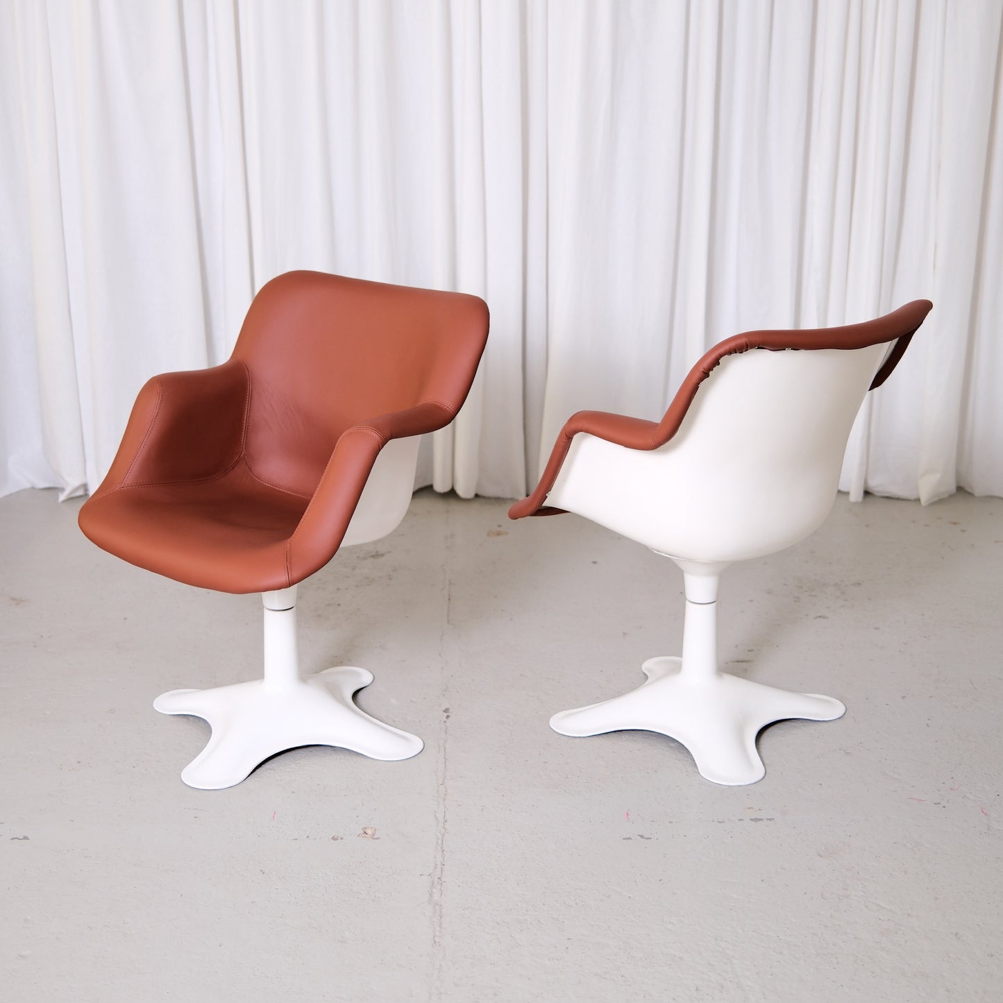 Yrjö Kukkapuro Junior Swivel Chairs in Brown Leather