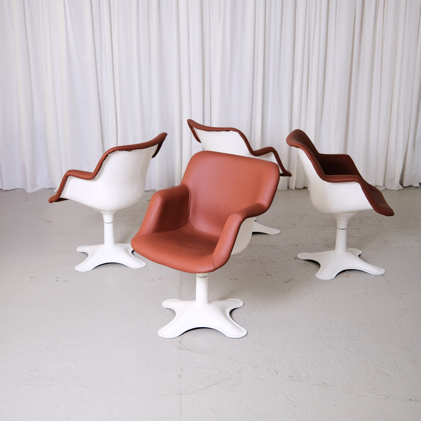 Yrjö Kukkapuro Junior Swivel Chairs in Brown Leather