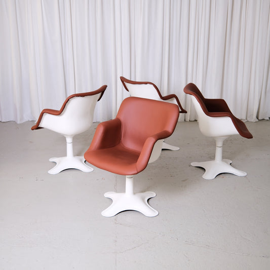 Yrjö Kukkapuro Junior Swivel Chairs in Brown Leather