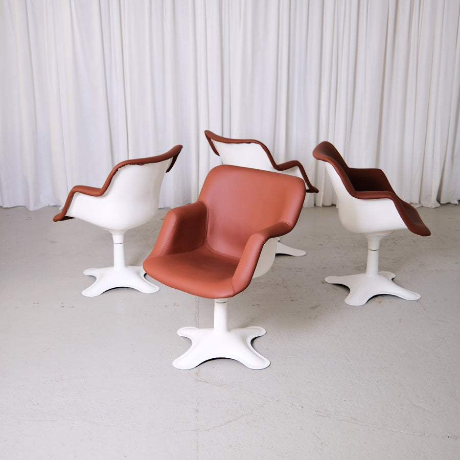 Yrjö Kukkapuro Junior Swivel Chairs in Brown Leather