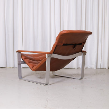 Ilmari Lappalainen Pulkka Lounge Chair in Brown Leather - Asko 1970s