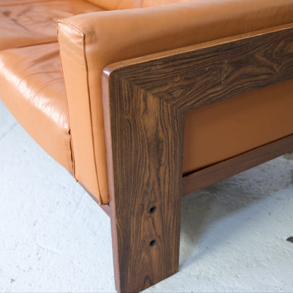 Tobia Scarpa Bastiano 3-Seater Sofa in Cognac Leather and Rosewood