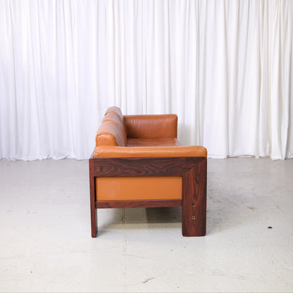 Tobia Scarpa Bastiano 3-Seater Sofa in Cognac Leather and Rosewood