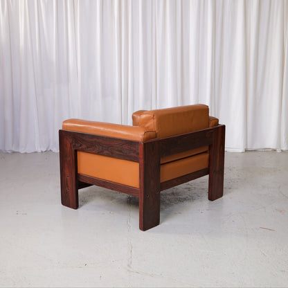 Tobia Scarpa Bastiano Armchair in Cognac Leather and Rosewood