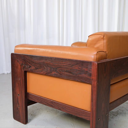 Tobia Scarpa Bastiano Armchair in Cognac Leather and Rosewood