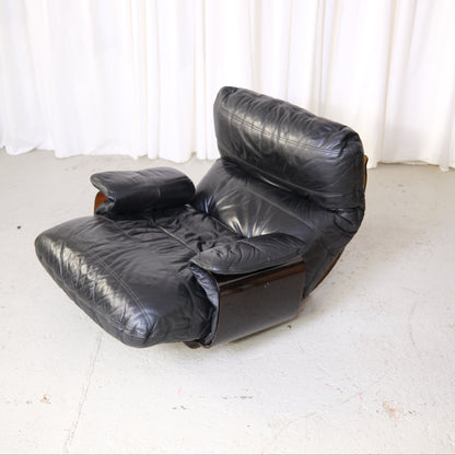 Black leather Marsala lounge chair, elevated front view