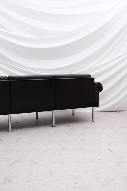 Yrjö Kukkapuro ‘Ateljee’ 3-Seater Sofa in Black Leather - Pino Interiors