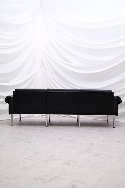Yrjö Kukkapuro ‘Ateljee’ 3-Seater Sofa in Black Leather - Pino Interiors