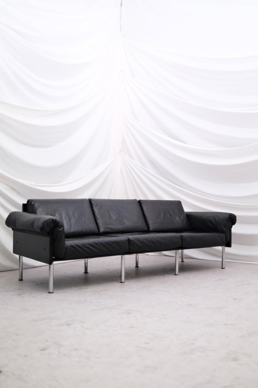 Yrjö Kukkapuro ‘Ateljee’ 3-Seater Sofa in Black Leather - Pino Interiors
