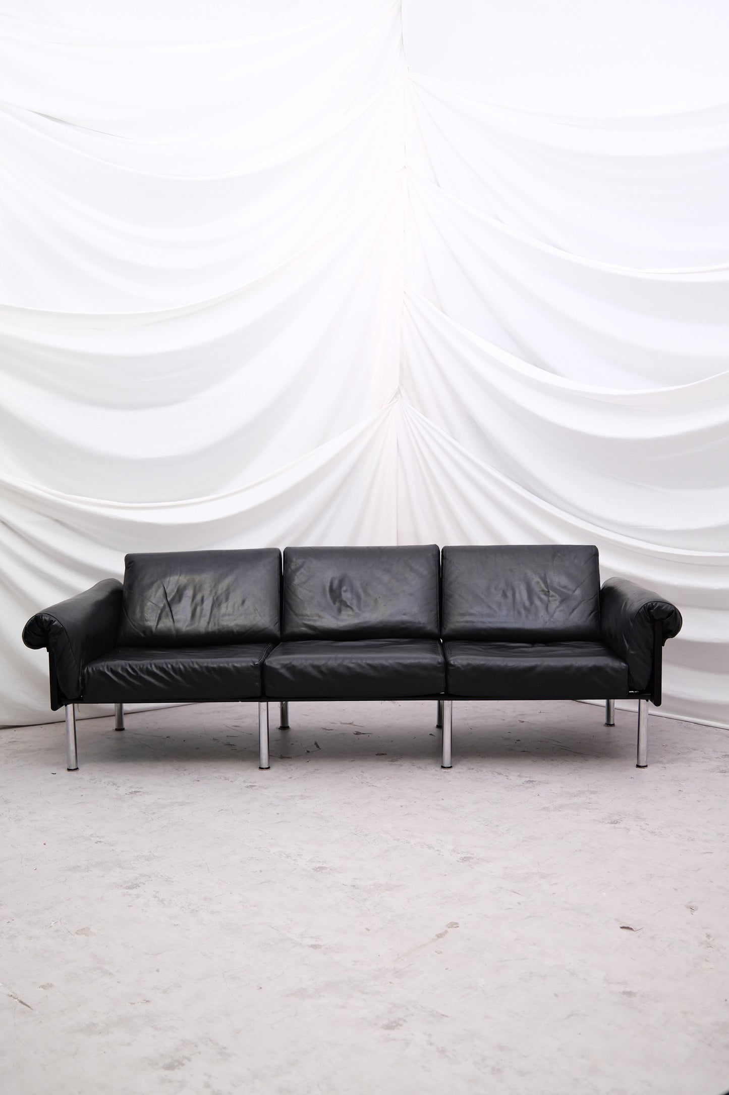 Yrjö Kukkapuro ‘Ateljee’ 3-Seater Sofa in Black Leather - Pino Interiors