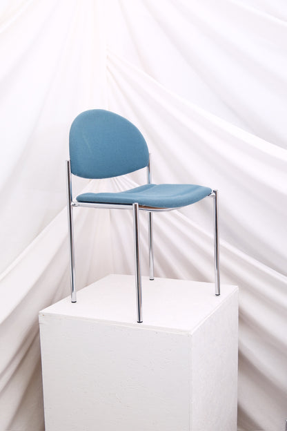 Vintage Stackable Dining Chairs – Chrome & Blue Canvas (set of 6)